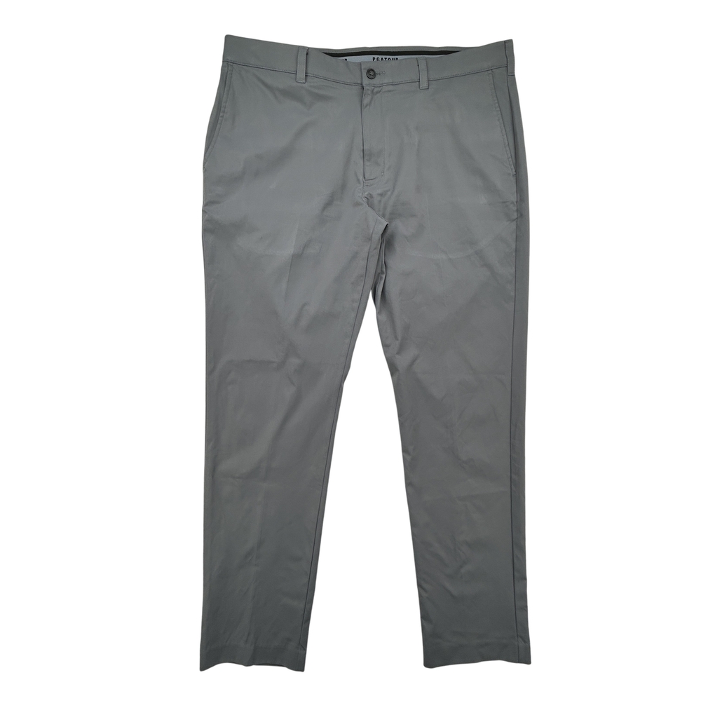 PGA Tour Pants Mens 38x34 Flat Front Golf Dress Gray Stretch Polyester Classic